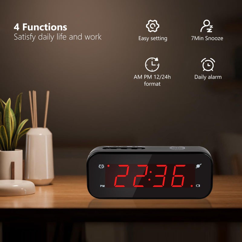 Timegyro Small Digital Clock Battery Operated, LED Travel Alarm Clock Battery Powered with Snooze, Cordless, Brightness Adjustable, 12/24Hr, Easy to Use - Image 4
